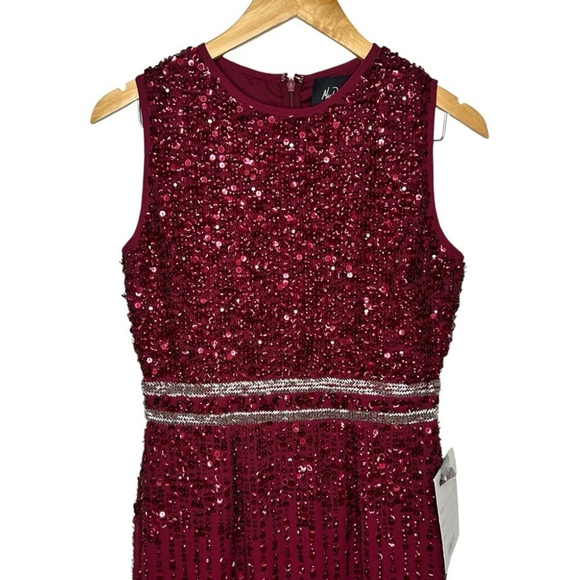 Mac Duggal 10509 Burgundy Sleeveless High Neck Beaded Midi Sheath Dress MOTB 6 - Picture 4 of 13